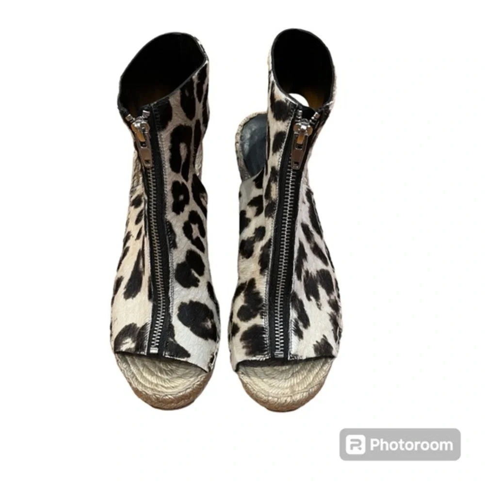 Celine Ponyhair Leopard Print Open Toe Espadrilles Size 6